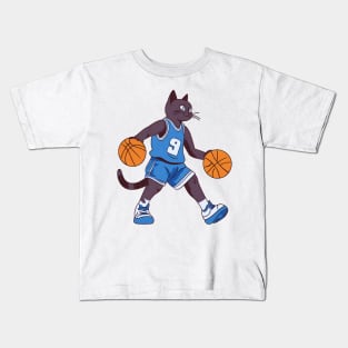 Black Cat Playing Basketball Kids T-Shirt